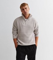 New Look Pale Grey Relaxed Fit Zip Neck Fisherman Jumper